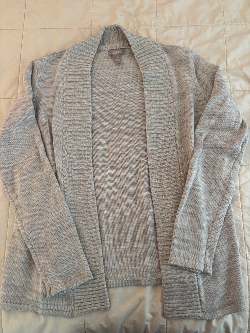 Chico's Light Gray Open-Front Ribbed Shawl Cardigan